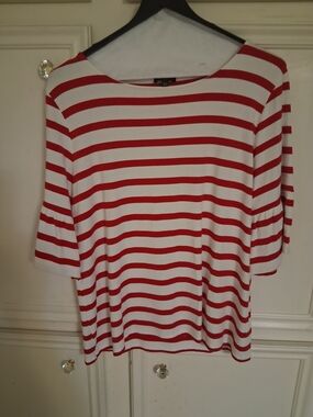 Talbots Red and White Striped Short Sleeve Tee